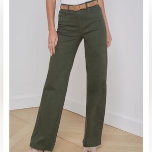 St John High Rise Wide Leg Olive Green Jean Size 8